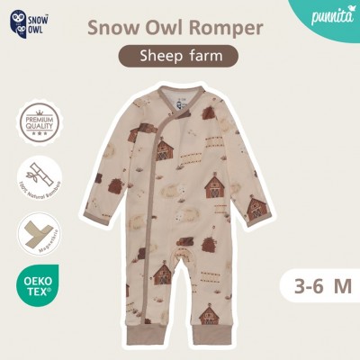 New Collection !! Snow owl Romper  เสื้อป้ายแบบแปะ ชุดหมี แขน-ขายาว 3-6 M - Sheep farm (วัสดุ ใยไผ่พรีเมี่ยม 100%)